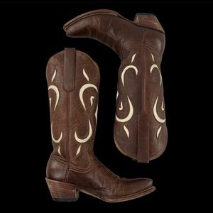 ML Leddy Vaquero Cowgirl Cowboy Boots J Snip Toe Western Inlay Size 5B